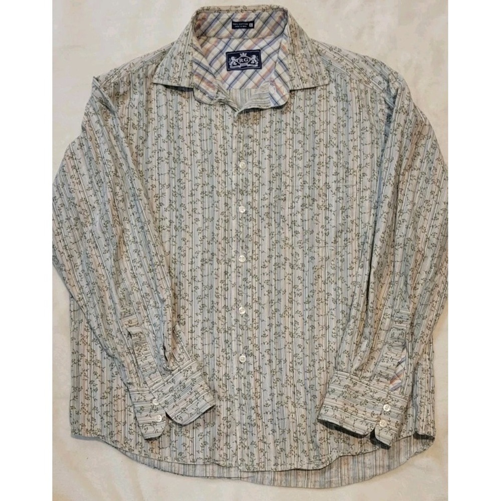 ROBERT GRAHAM FLIP CUFF LONG SLEEVE BUTTONDOWN FLORAL STRIPE PRINT MENS LARGE - Picture 2 of 7